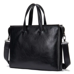 Men Business Handbag Genuine Leather Briefcases Male Laptop Bag 14 inch Totes Bag High Quality Leather Shoulder Bag For Document