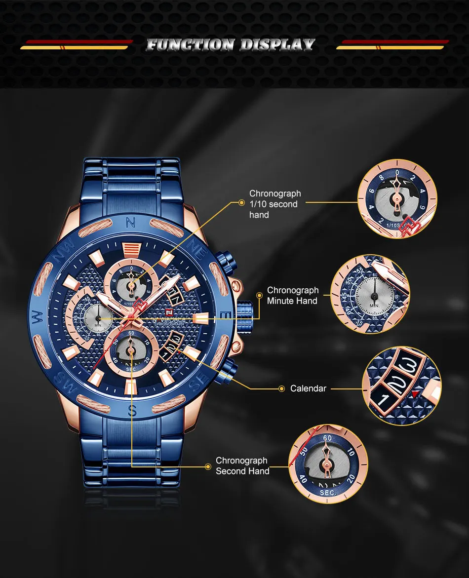 Новинка NAVIFORCE Модные мужские s часы Топ люксовый бренд военные мужские часы аналоговые кварцевые часы мужские спортивные хронограф часы