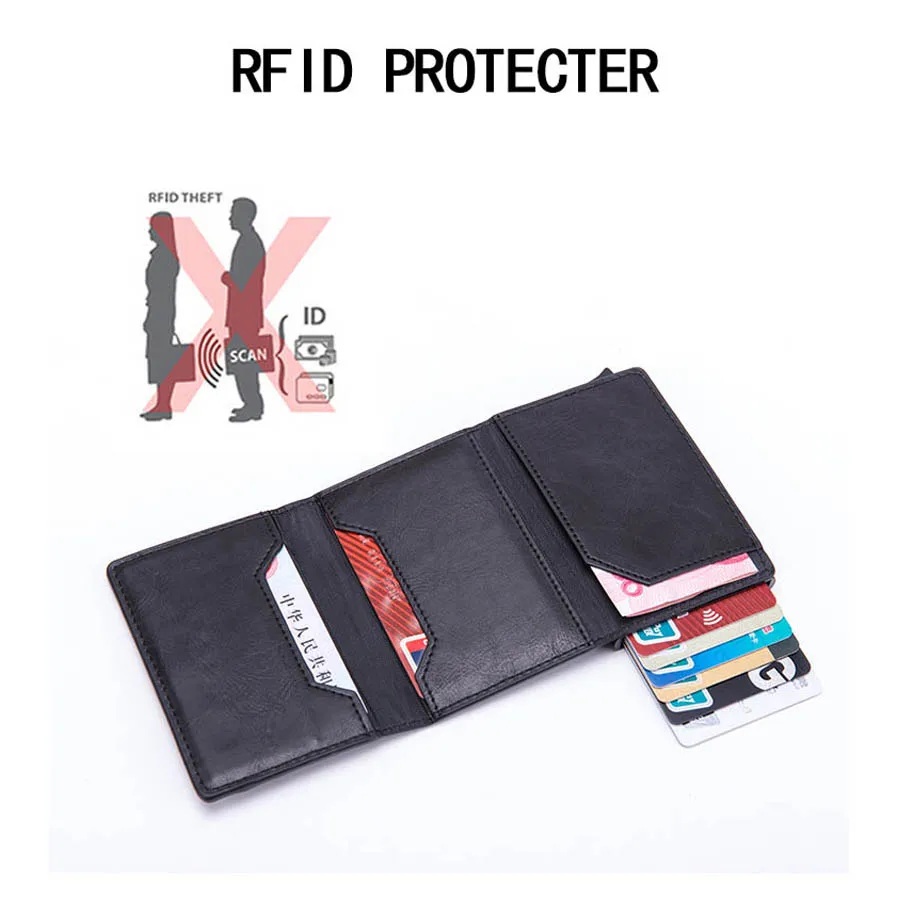 RFID Противоугонный кредитный держатель для карт бизнес мужской тонкий Id держатель для карт унисекс автоматически твердый металлический кошелёк для банковских карт