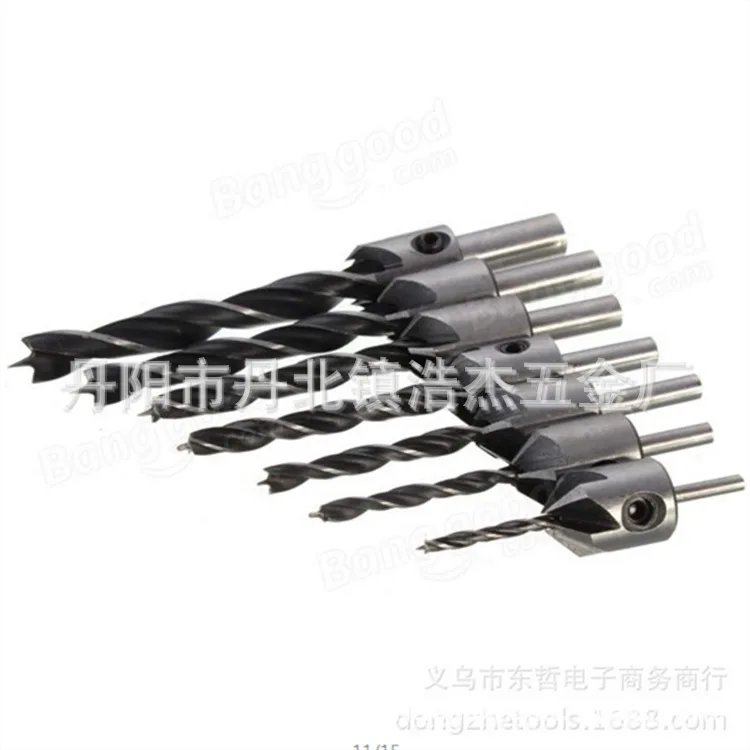 

7PC Three-Tipped Woodworking Countersunk Head Chamferer Reaming Drill Bit Oriented Drilling Lengthen Salad Wood Drill