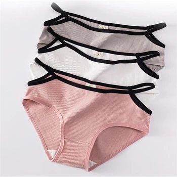 

Lace up panties ladies cotton pure cotton low waist sexy thread vertical stripes girl cute briefs 3PCS