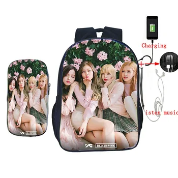 

Blackpink Jisoo Jennie 2Pcs/set Backpack Rose Lisa School Bags for Teens Girls Boys Laptop USB Charge Mochila Daily Travel Bags