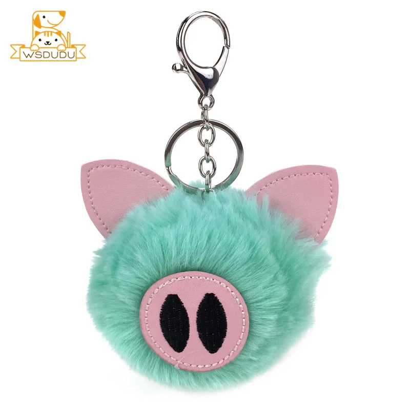 Pig Pendant Green Помпоны с кроличьими ушками, брелки, плюшевые мягкие игрушки, кролик, животные, Hairball, куклы, меховая сумка, шарики, милая подвеска, брелки, пушистые подарки - Цвет: Pig Pendant Green