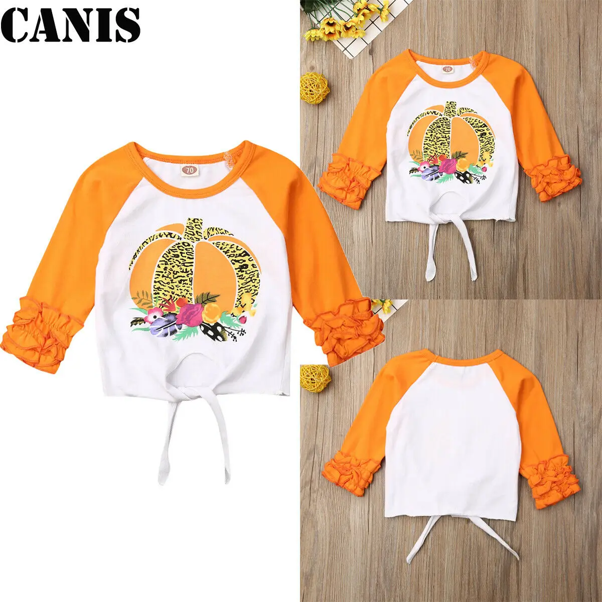 Ruffle Pumpkin Tops Осенняя одежда для новорожденных девочек; Футболка с оборками и изображением тыквы; топы с длинными рукавами - Цвет: Ruffle Pumpkin Tops