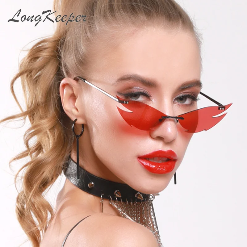 

LongKeeper 2020 Rimless Sunglasses Women Fashion Vintage Unique Cat Eye Punk Sun Glasses Female Sharp Shape Gafas UV400