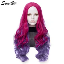 Similler женский длинный кудрявый синтетический парик для косплея розовый красный фиолетовый смешанный цвет центральный пробор термостойкость