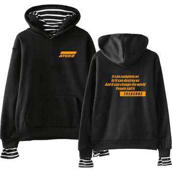 

ATEEZ Printed Hoodies and Sweatshirts Women 2019 Hot Sale Casual Fake Two Pieces Sweatshirts Kpops Harajuku Plus Size 4XL