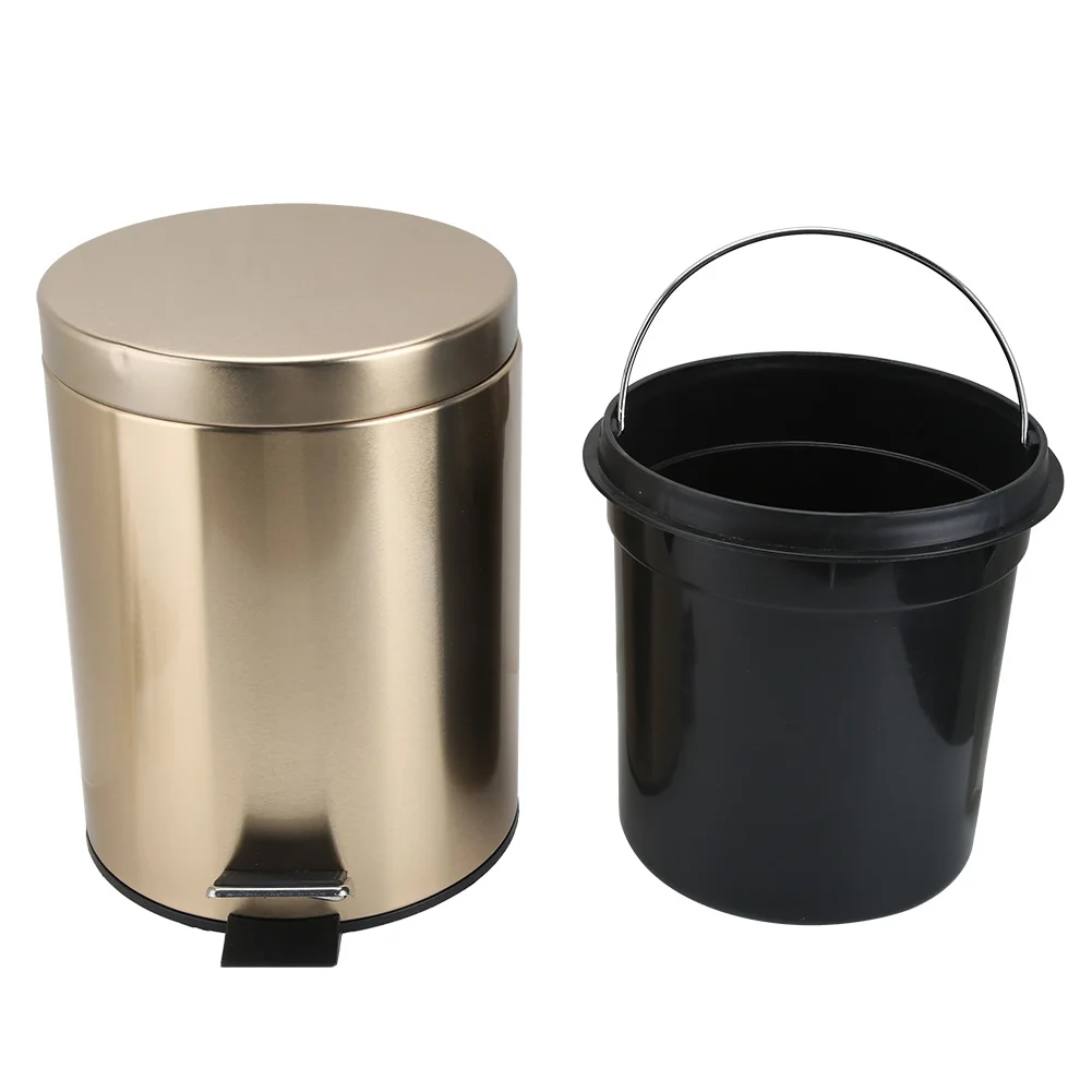 

3L 5L Stainless Steel Trash Step Open Wastebasket Large Capacity Garbage Container Bin With Handle Lid For Bathroom Kitchen