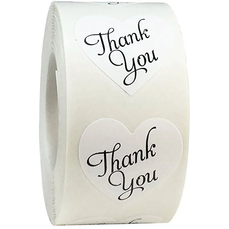 50 Uds. Etiquetas adhesivas con forma de corazón, sello de pegatinas de agradecimiento, blanco, scrapbooking para paquete, adhesivo de papelería de 1 pulgada