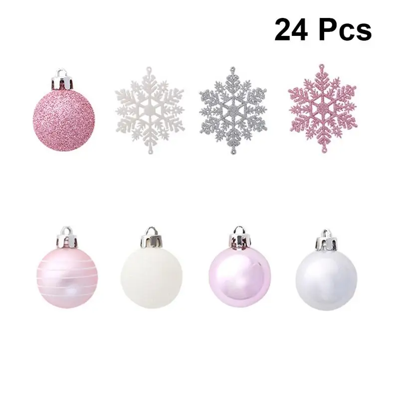 

24Pcs Silver Pink Christmas Snowflake Shaped Hanging Balls Set Christmas Decorations Christmas Ball Snowflake Pendant Set