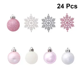 

24Pcs Silver Pink Christmas Snowflake Shaped Hanging Balls Set Christmas Decorations Christmas Ball Snowflake Pendant Set