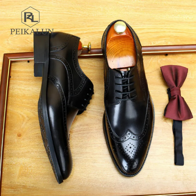 Italy Flat Formal Shoes Mens Genuine 