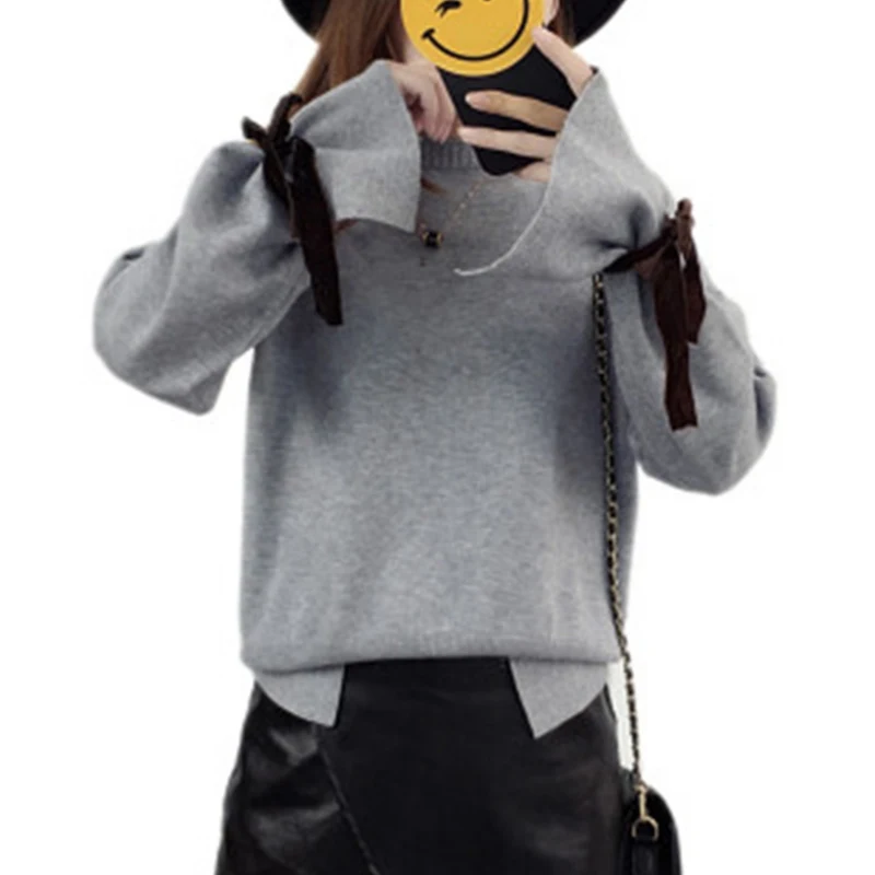 Sweater Women 2019 Casual Slim Autumn Spring Knitted Sweater Lace Up Flare Long Sleeve Ruffle Knitting Pullover Female Sweaters