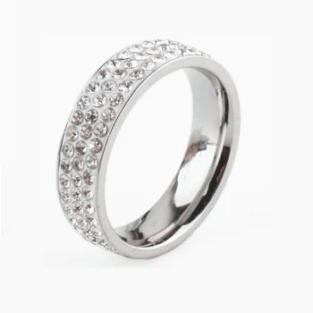 

MIXMAX 15pcs ring women unisex polished silver color stainless steel 3 row Transparent Rhinestone polished jewelry product