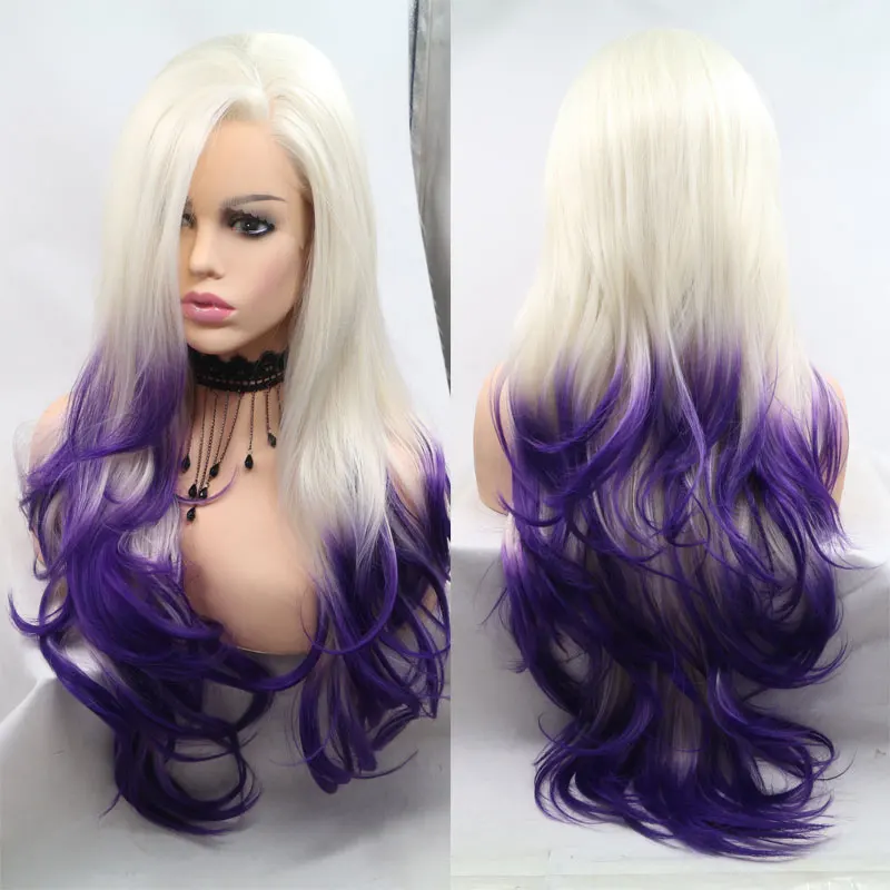 Парики из искусственных волос без шапочки-основы Волнистые Фиолетовый парик из натуральных волос