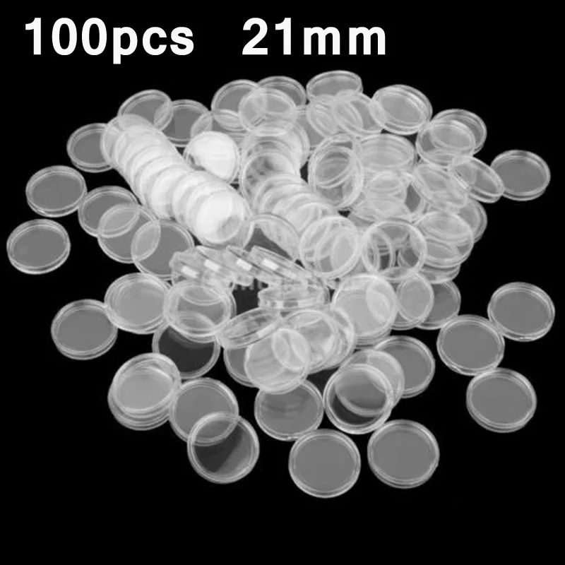 100Pcs 21mm Clear Plastic Coin Holder Capsules Box Storage Clear Round Display Cases Used For All Types Of Coins Copper Coins 100Pcs 21mm Clear Plastic Coin Holder Capsules Box Storage Clear Round Display Cases Used For All Types Of Coins Copper Coins