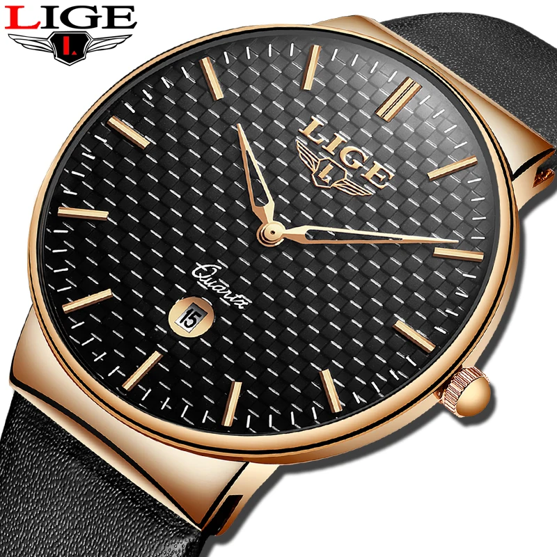 

2020 LIGE Mens Watches Top Brand Luxury Ultra Thin Date Clock Male Leather Strap Quartz Watch Men Waterproof Sports Wrist Watch