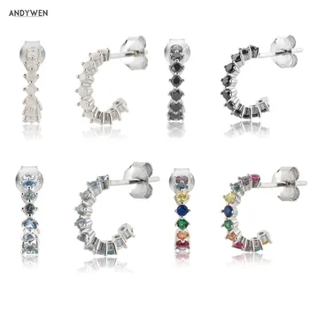 

ANDYWEN 925 Sterling Silver 4 Color Zircon Circle Hoops New 2020 Fine Rock Punk Loops Rainbow 8mm Huggies Colorful Fine Jewelry