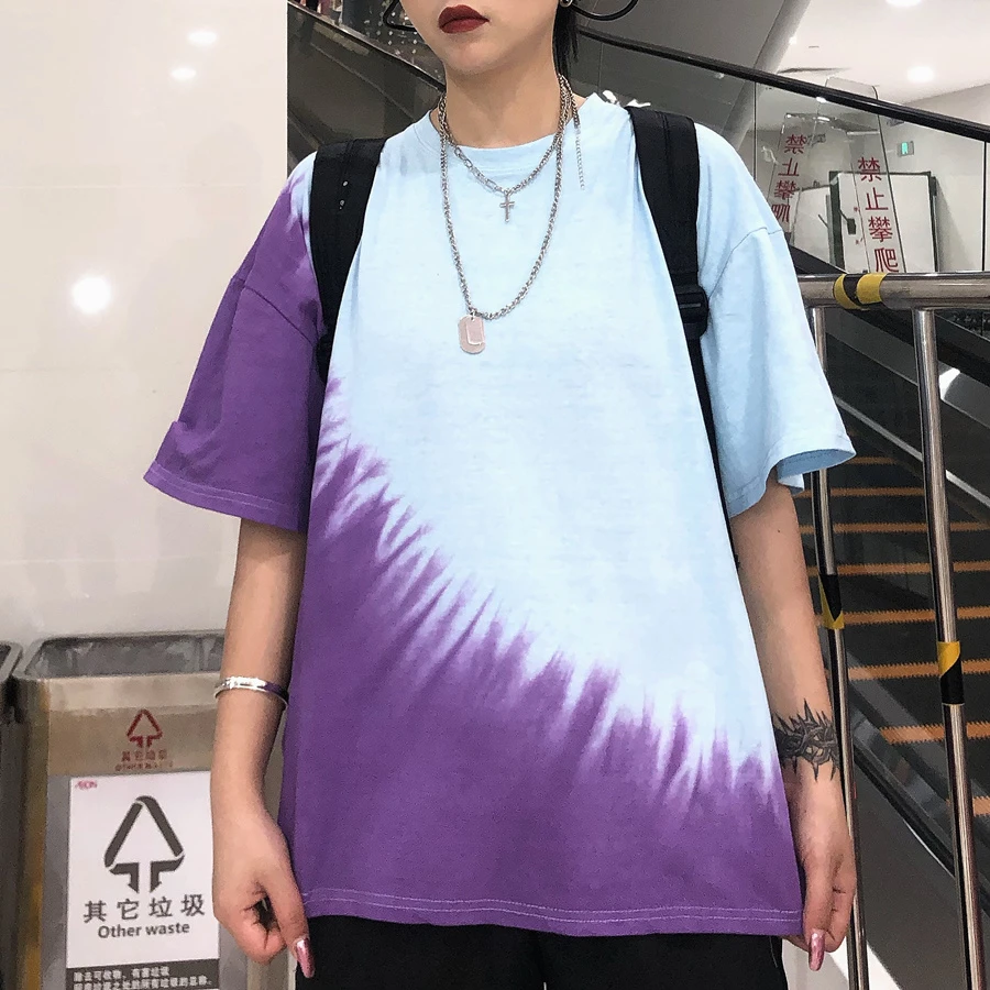 Ropa informal coreana para mujer, camisetas harajuku holgadas moda para mujer, tops Unisex, camisetas teñidas lazo y redondo|Camisetas| - AliExpress