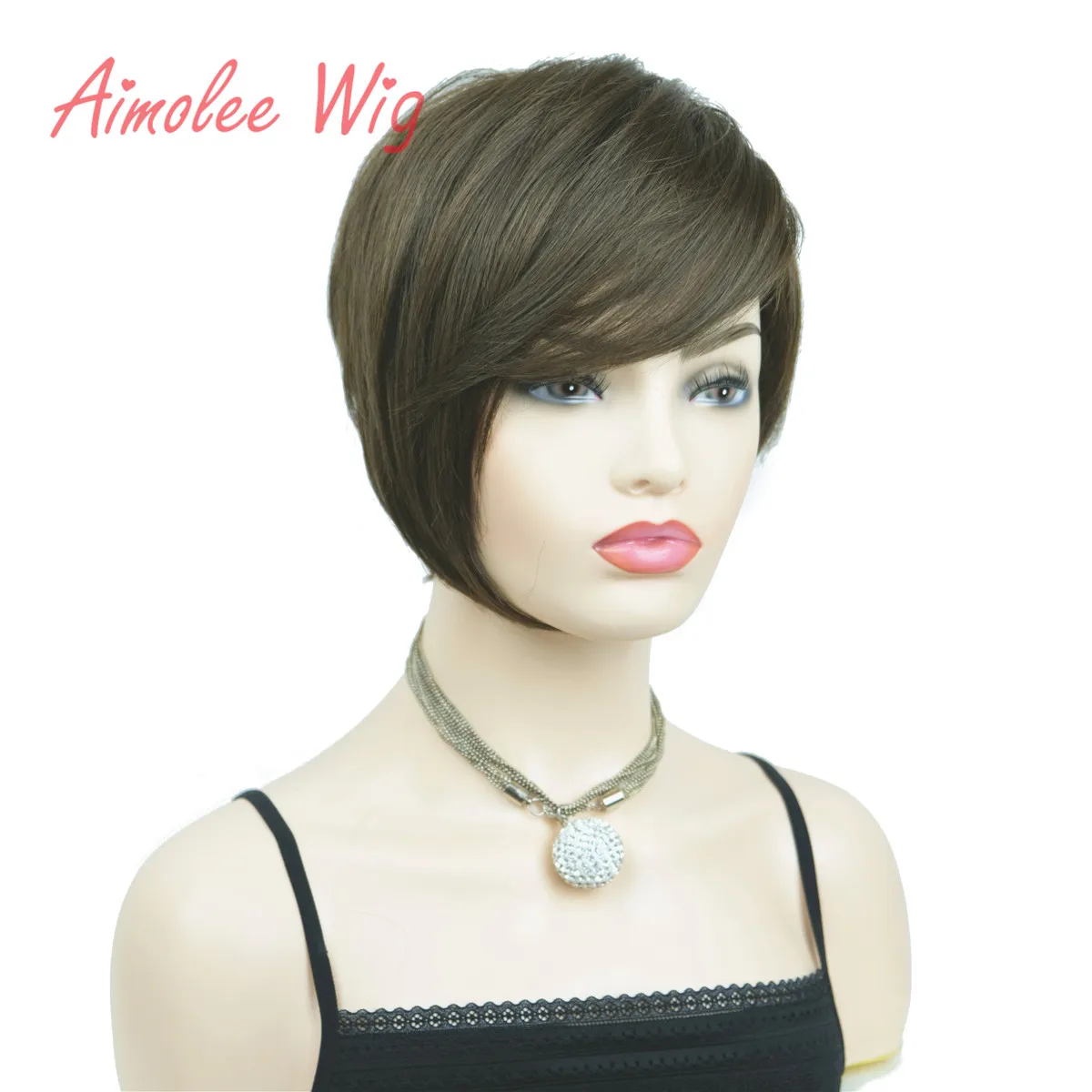 Aimolee женские парики Карамель/коричневый Асимметричный Наклонный челка короткие прямые боб натуральный синтетический парик