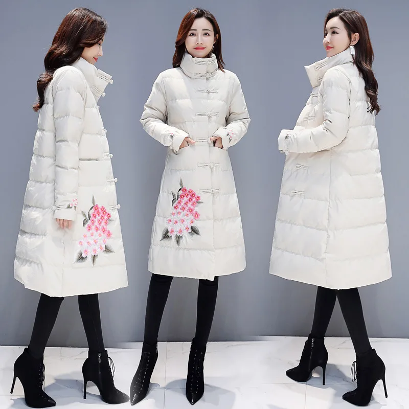 

Embroidery Ethnic-Style Mid-length Trend Casual Elegant Versatile Embroidery 2019 Winter New Style Fashion Cotton Coat