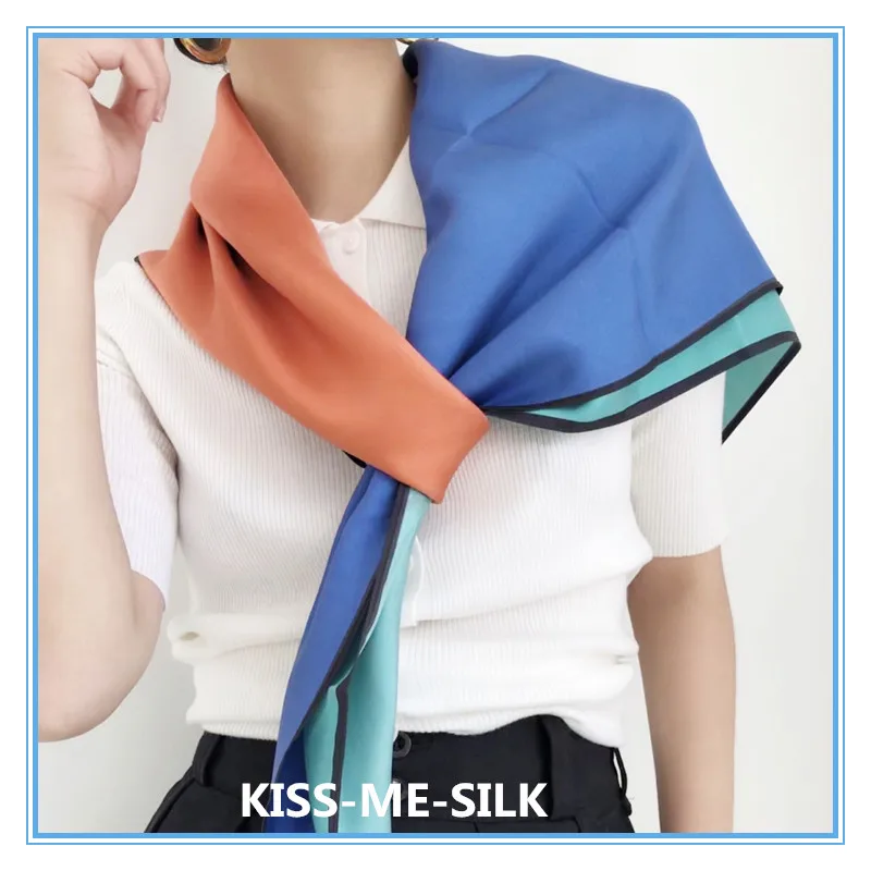 

KMS Classic Geometric silk scarf retro four-color hit color 23 Mmi heavy silk twill sunscreen shawl scarf 86*90CM/100G