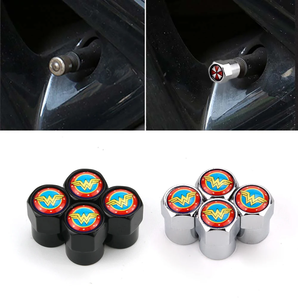 

Car Tire Valve Caps Air Tyre Stems Cover 6 corners for Super hero Batman Transformers Superman Punisher iron Man Wonder Woman