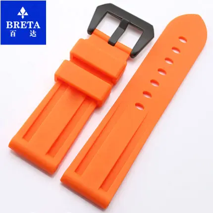 BRETA 24 мм силиконовый ремешок для часов оранжевый синий красный черный водонепроницаемые Ремешки для наручных часов Pam ремешок для PAM111 441 368 - Цвет ремешка: Orange Black  Clasp