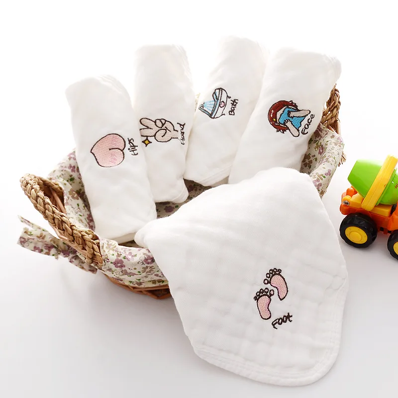 5 шт., 30x30cmBaby, пузырьковый хлопок, марля, вышивка, хлопок, слюнявчик, полотенце для мытья ребенка, маленький квадратный Детский платок, протирать - Цвет: Белый