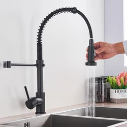 Brass Matte Black Kitchen Faucet Deck Mounted Mixer Tap 360 Degree Rotation Stream Sprayer Nozzle Kitchen Sink Hot Cold Taps