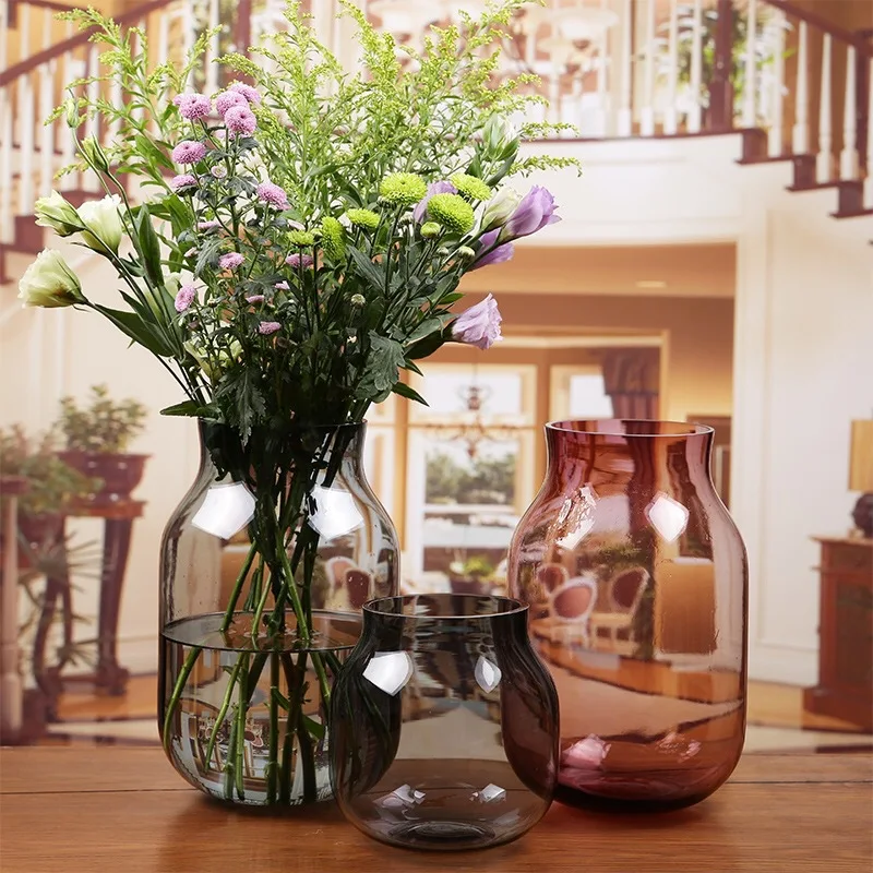

[Xin jiahe qin] American-Style Village Thick Glass Vase Fresh Living Room Table Flower Holder Flower Arrangement Decoration