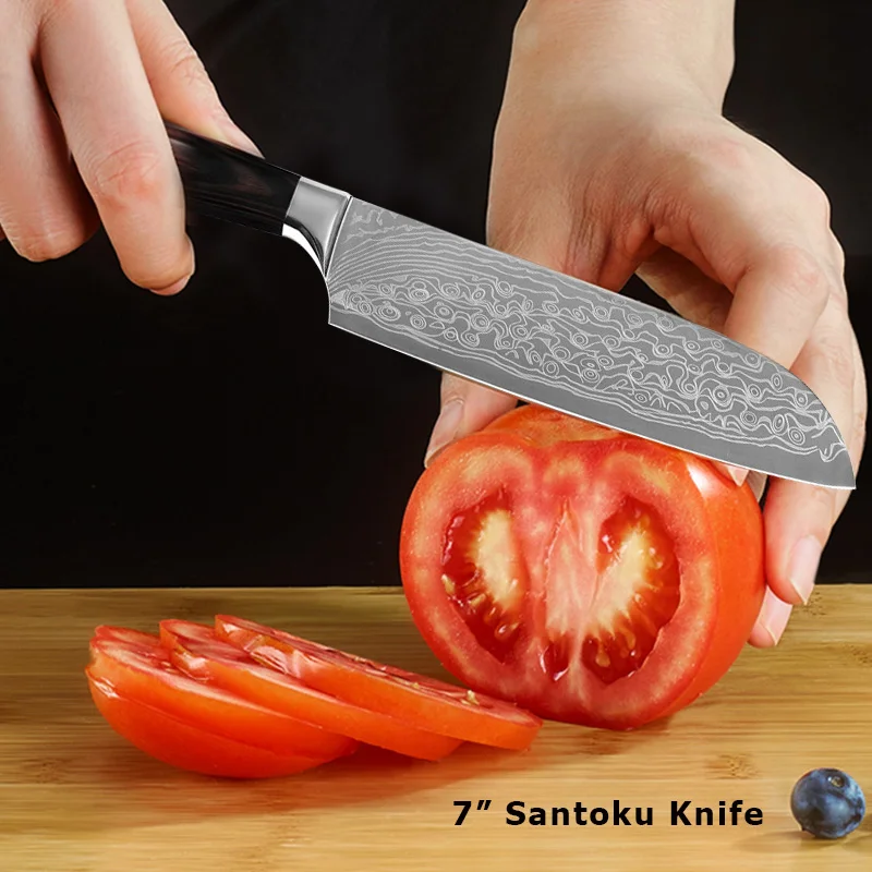 XYJ набор кухонных ножей из нержавеющей стали 6 шт. 3," 5" " 8" Фруктовый нож Santoku для нарезки шеф-повара инструменты для приготовления пищи аксессуары