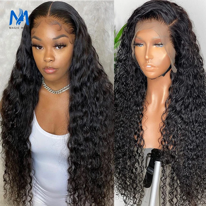 Pelucas de cabello humano con ondas de agua mágicas para mujeres negras, rizadas con ondas profundas 13x4, rizadas con agua, prearrancadas con cierre