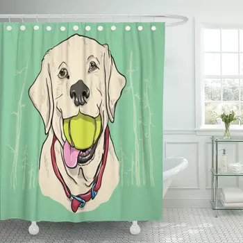 

Dog Yellow Lab Labrador Ball Cute Face Forest Shower Curtain Polyester 60 x 72 inches Set with Hooks