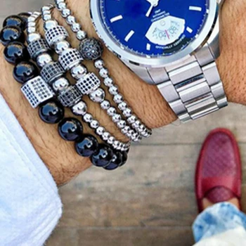 

Mcllroy Stopper Bracelets Men Beaded Bend Bar Bracelets Bangle Micro inlay zircon Braiding Men Zircon Bangle pulseira masculina