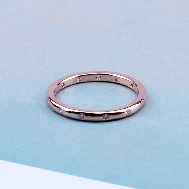 

Free Shipping Real 925 Sterling Silver Rose Gold Drop Stackable With Crystal Ring For Women Wedding Party Gift Fashion Jewelry