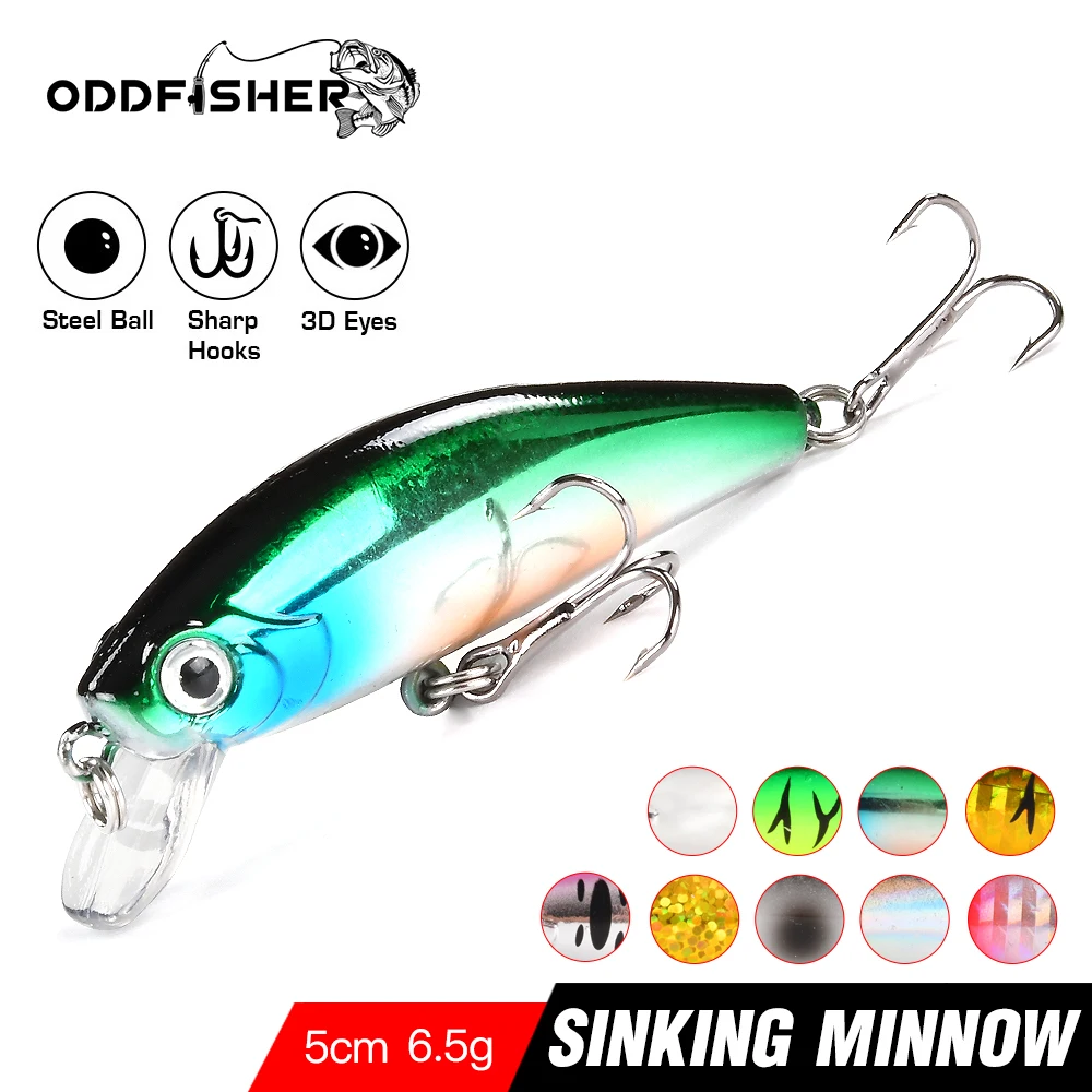 Oddfisher Fishing Minnow Lure Sinking Hard Bait Wobblers For Pike Bass Jerkbait Winter Ice Swimbait Artificial 6.5g 5cm | Спорт и