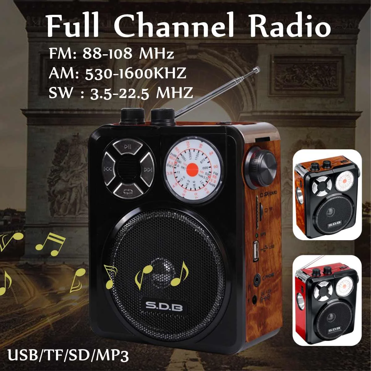 Retro Mini Portable AM FM SW1 SW2 full channel Radio Receiver Handheld Digital FM USB TF MP3 Player Speaker Rechargeable