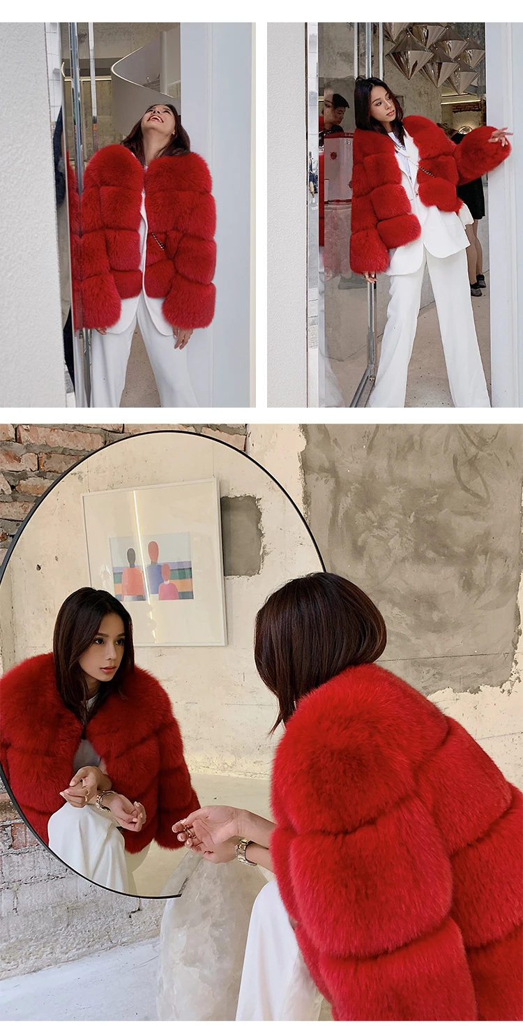 Rf2028 Высокая уличная натуральная Толстая лиса зимняя куртка с отделкой из меха модная большая полосатая шуба из натурального меха для женщин