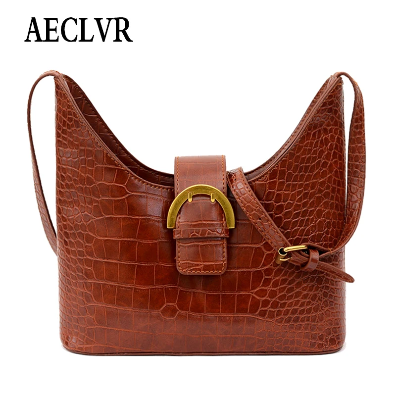 AECLVR крокодиловый узор одноцветная женская сумка на плечо винтажная модная