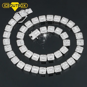 

Men's Hip Hop 10mm Silver Rhinestone Tennis Link Charm Punk Jewelry Square Cubic Zirconia Crystal Iced Out 1 Row Tennis Chain