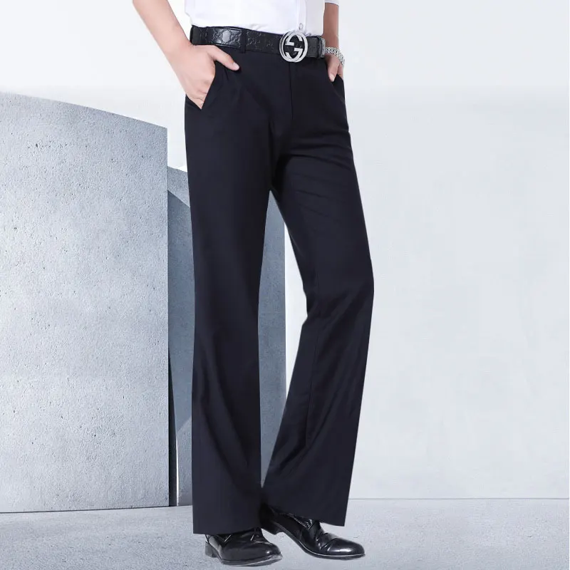 Men Flared Boot Cut Trousers Business Casual Classic Office No Ironing Required Elasticity Black Slim Bottom Formal Suit Pants