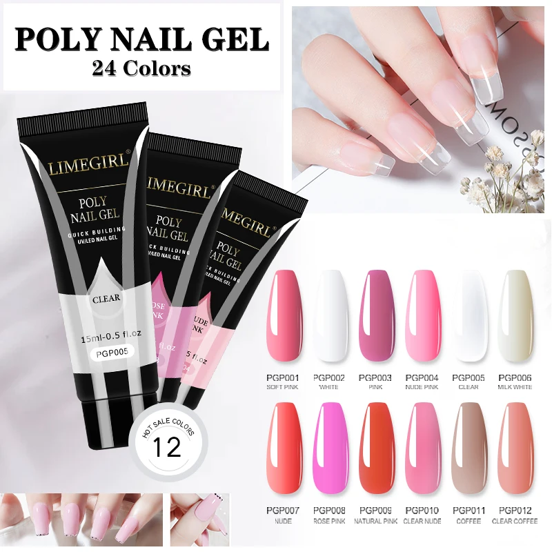 Limegirl 15ml Poly Nail Gel Building For Manicure Nails Art Design 24 Colors Poly Nail Extension Gel Semi Permanent Varnish