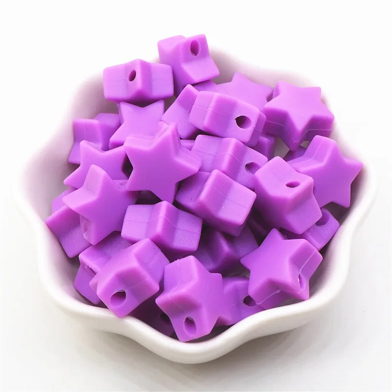 Purple Chenkai, 100 шт, 15 мм, силиконовый Прорезыватель зубов в виде звезды, бисер, сделай сам, Детская соска для душа, пустышка для кормления, ювелирное изделие, игрушка для изготовления бусин, BPA бесплатно - Цвет: Purple