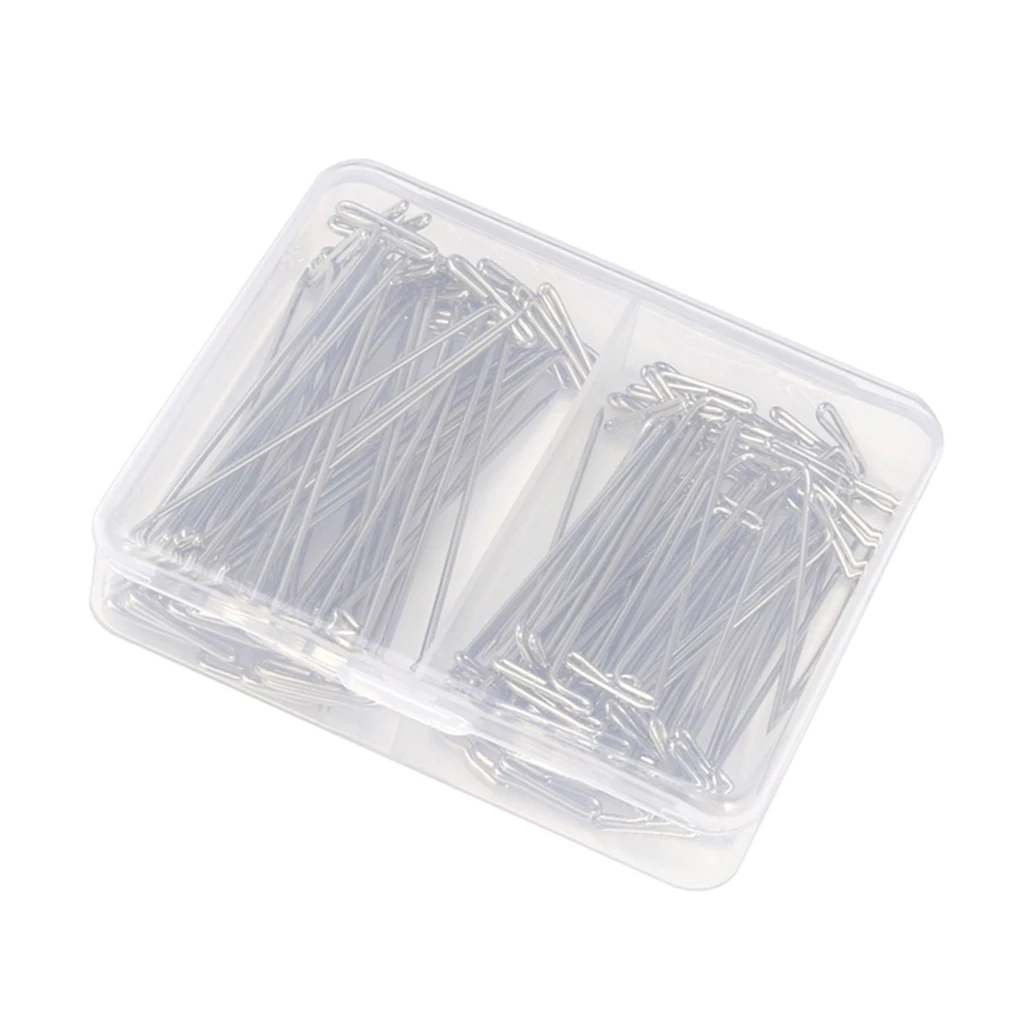 100 Pieces Mixed Sizes Steel Wig T-Pins with Plastic Stroage Box 54mm & 45mm T Needles Wig Sewing Cord for Holding Wigs