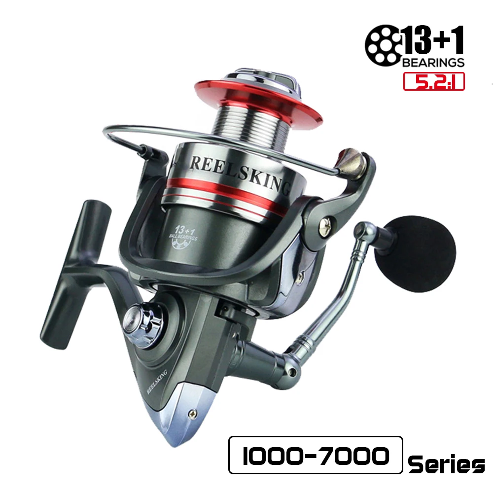 Spinning Fishing Reel 5.1:1 1000-7000 Series 13+1BB 5.2:1 CNC Metal Handle EVA Knob Tackle Accessories Tools | Спорт и развлечения