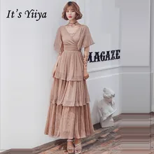 Это Yiiya платье для выпускного вечера, элегантное Многоуровневое платье размера плюс, Vestidos De Gala LF221, расшитое блестками, длина до лодыжки, v-образный вырез, открытая спина, платье для выпускного вечера es