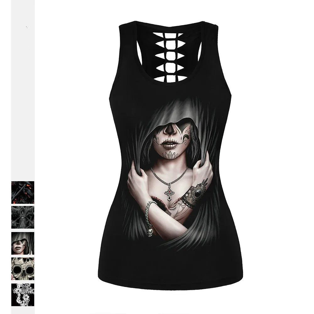 

2020 Hot Sale New Horror Women Summer Vests Slim Sexy Black Tanks Print Camisole Fashion Punk Tops Graphic Sleeveless Clothes