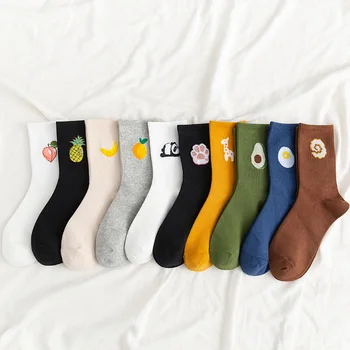 

5 Pairs/Pack Unisex Funny Fruit Men Socks Harajuku Colorful Mid Socks Men 100 Cotton Kawaii Size 35-42