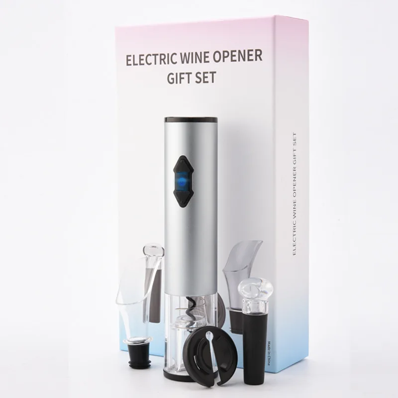 Синий Science and technology stainless steel 4 and 1 red wine electric bottle opener set wine kit gift box set carafe wine gifts - Цвет: Синий